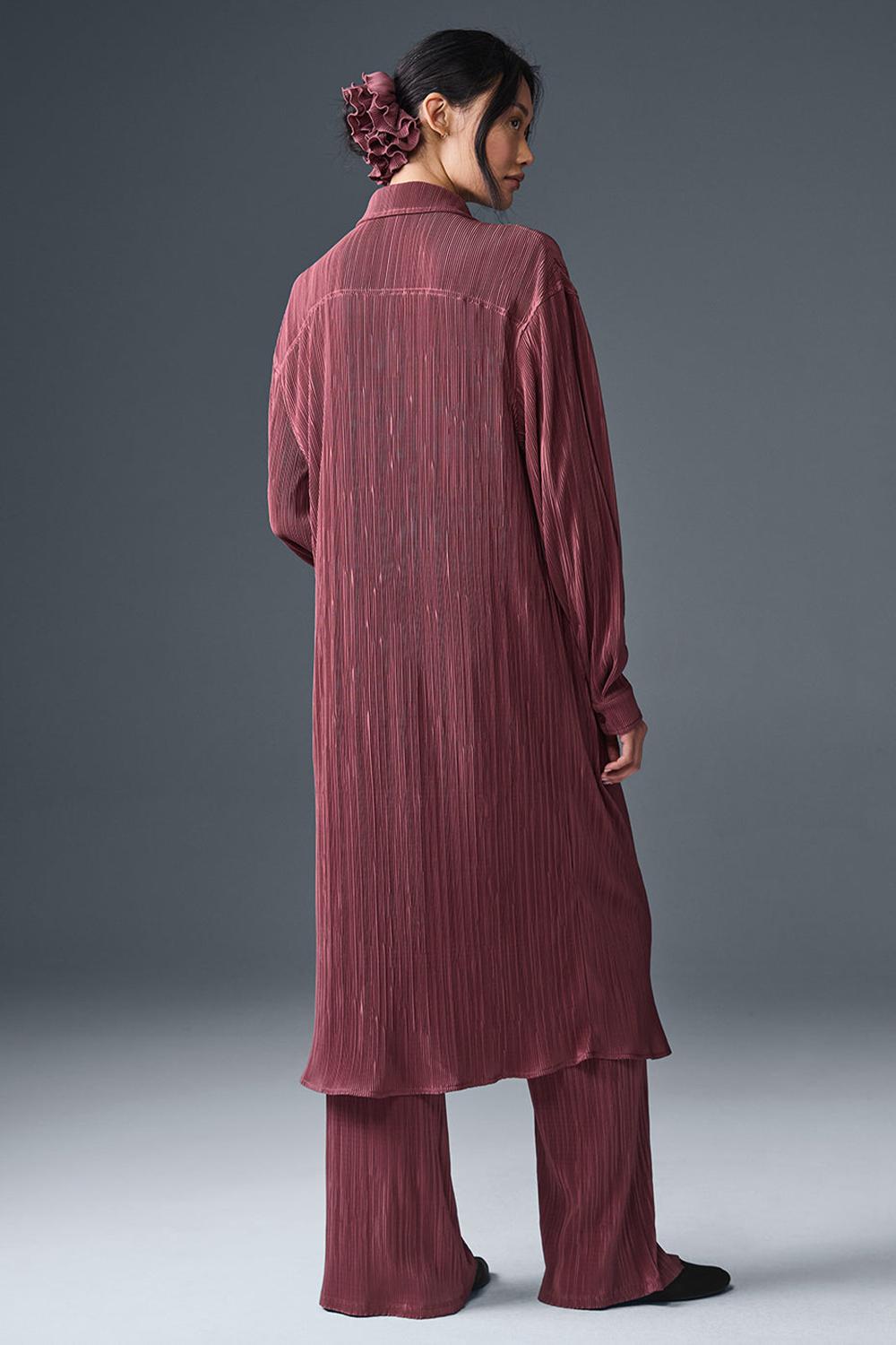 Φορεμα γυναικεια Alo Yoga Micro Plisse Shirt μπορντο | Greece  UOSQP-5087