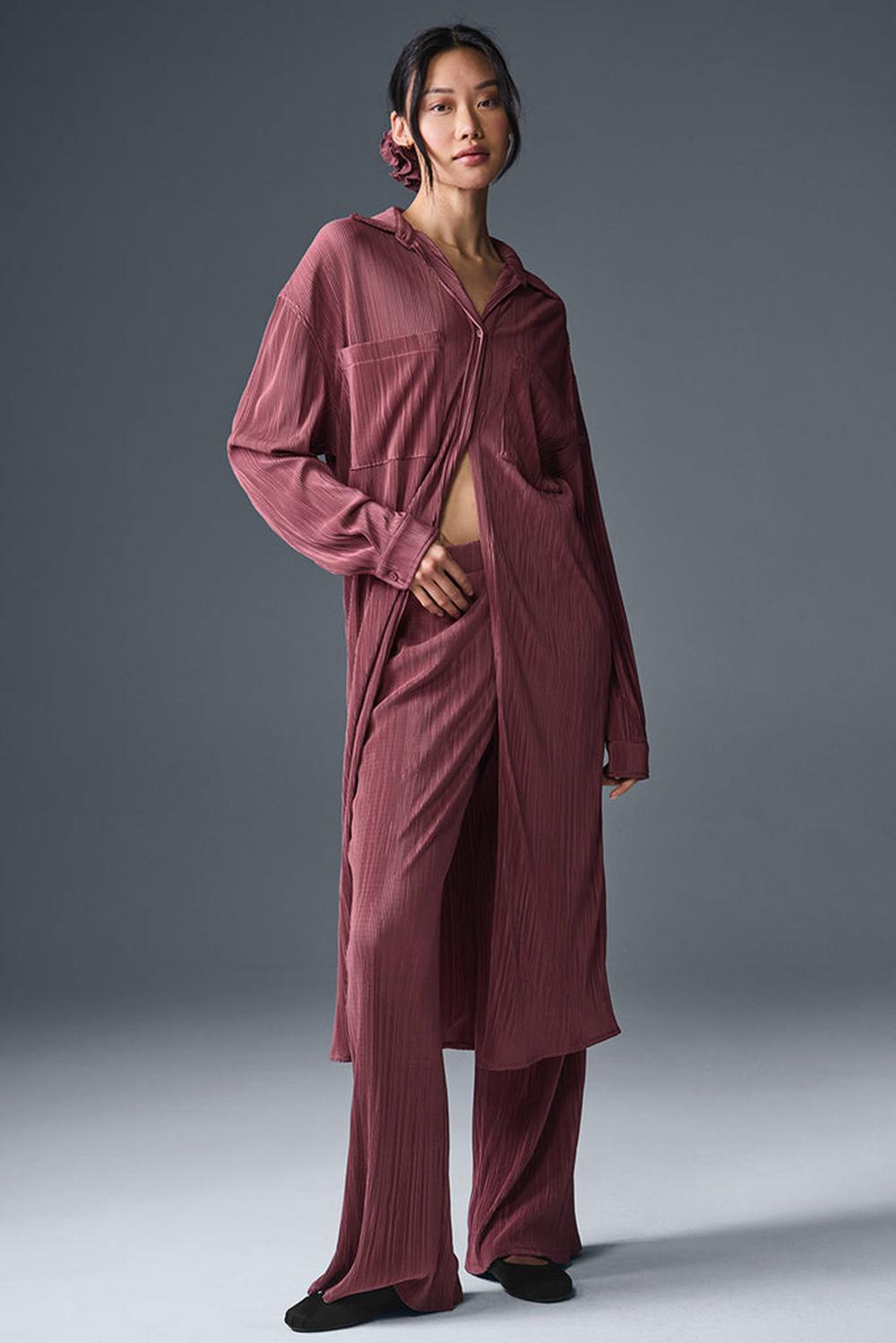 Φορεμα γυναικεια Alo Yoga Micro Plisse Shirt μπορντο | Greece  UOSQP-5087