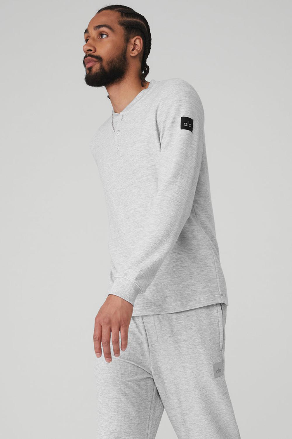 Αριστος ανδρικα Alo Yoga Micro Waffle Fast Break Henley γκρι | Greece  VSLCJ-1394