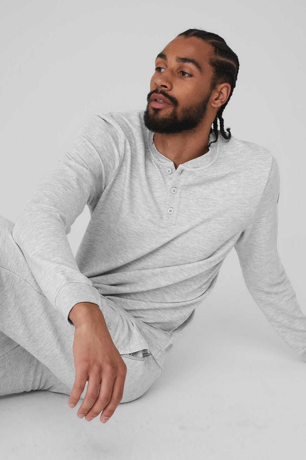 Αριστος ανδρικα Alo Yoga Micro Waffle Fast Break Henley γκρι | Greece  VSLCJ-1394