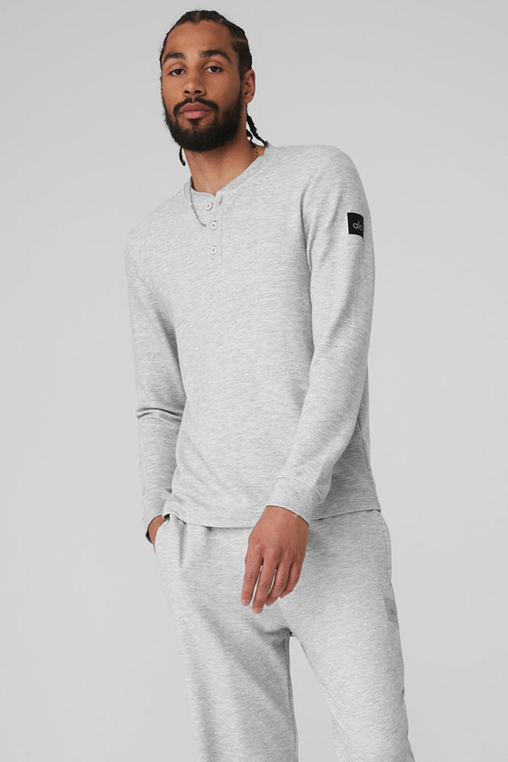 Αριστος ανδρικα Alo Yoga Micro Waffle Fast Break Henley γκρι | Greece  VSLCJ-1394