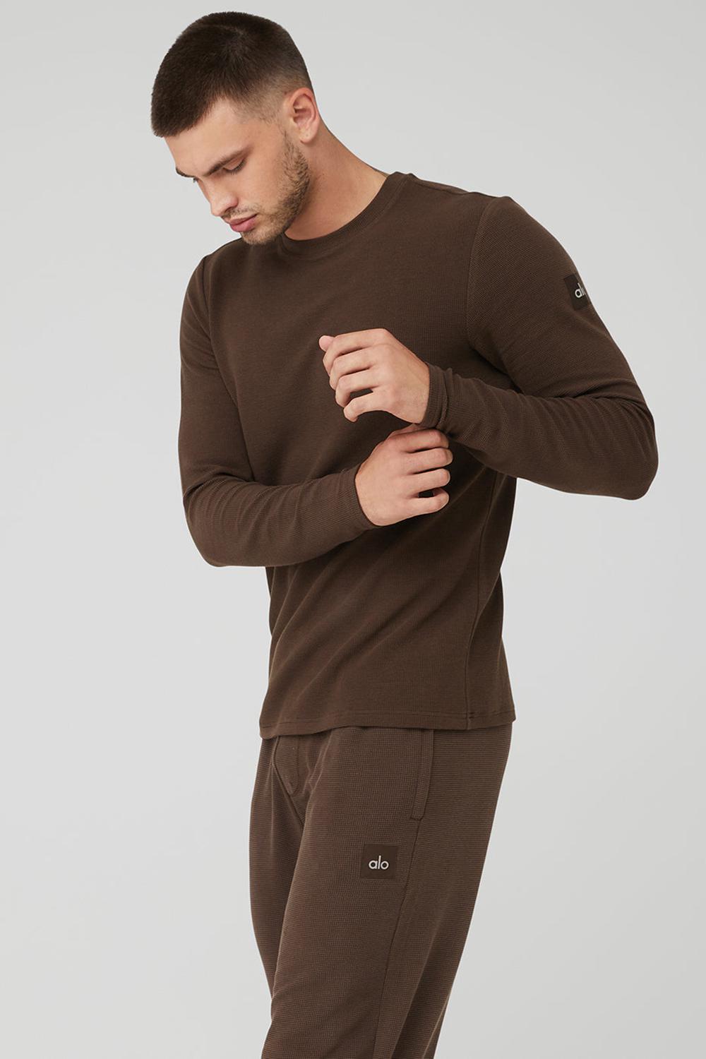 Μακρυμανικο ανδρικα Alo Yoga Micro Waffle Fast Break Tee Espresso | Greece  GHQOW-5976