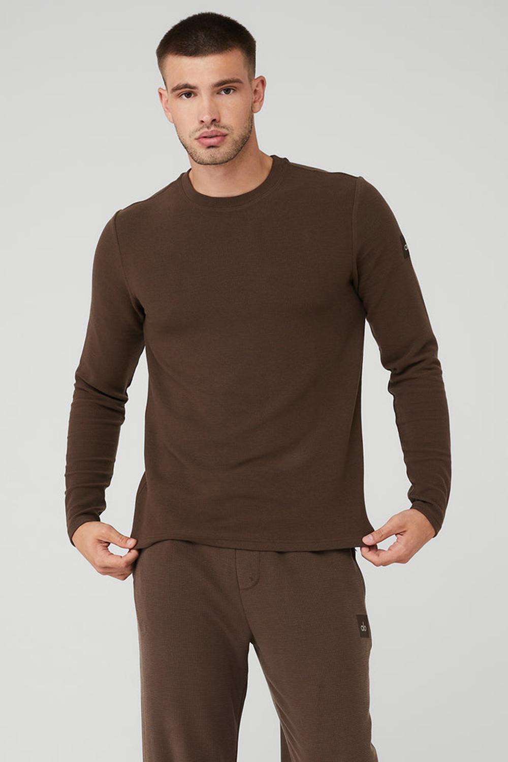 Μακρυμανικο ανδρικα Alo Yoga Micro Waffle Fast Break Tee Espresso | Greece  GHQOW-5976