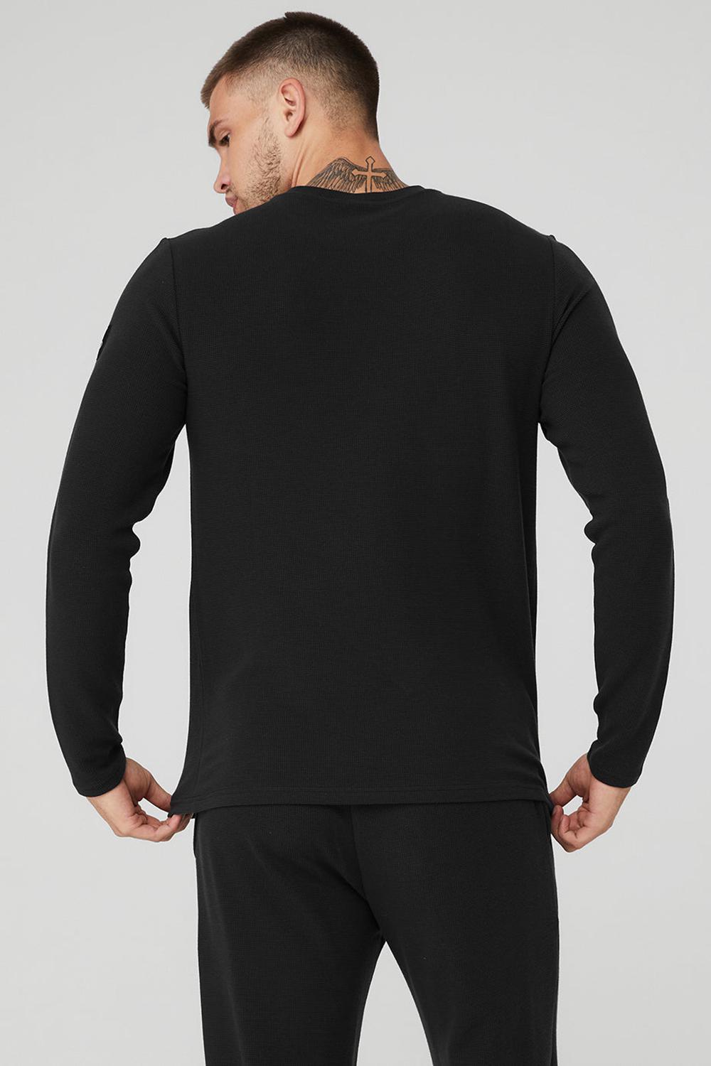 Μακρυμανικο ανδρικα Alo Yoga Micro Waffle Fast Break Tee μαυρα | Greece  SZNHJ-1598