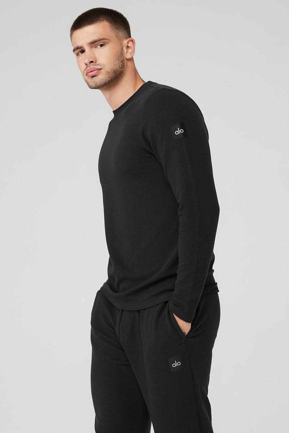 Μακρυμανικο ανδρικα Alo Yoga Micro Waffle Fast Break Tee μαυρα | Greece  SZNHJ-1598