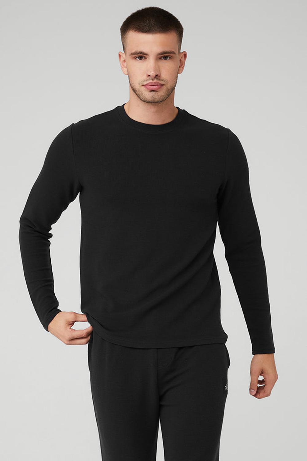 Μακρυμανικο ανδρικα Alo Yoga Micro Waffle Fast Break Tee μαυρα | Greece  SZNHJ-1598