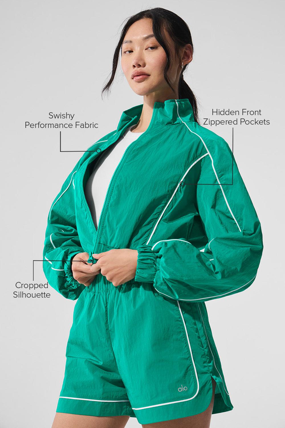 Μπουφαν γυναικεια Alo Yoga Motivate Full-Zip Track πρασινο ασπρα | Greece  QLBAV-4652