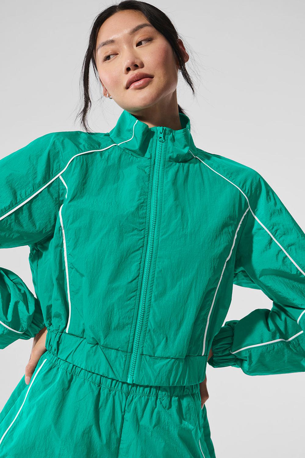 Μπουφαν γυναικεια Alo Yoga Motivate Full-Zip Track πρασινο ασπρα | Greece  QLBAV-4652