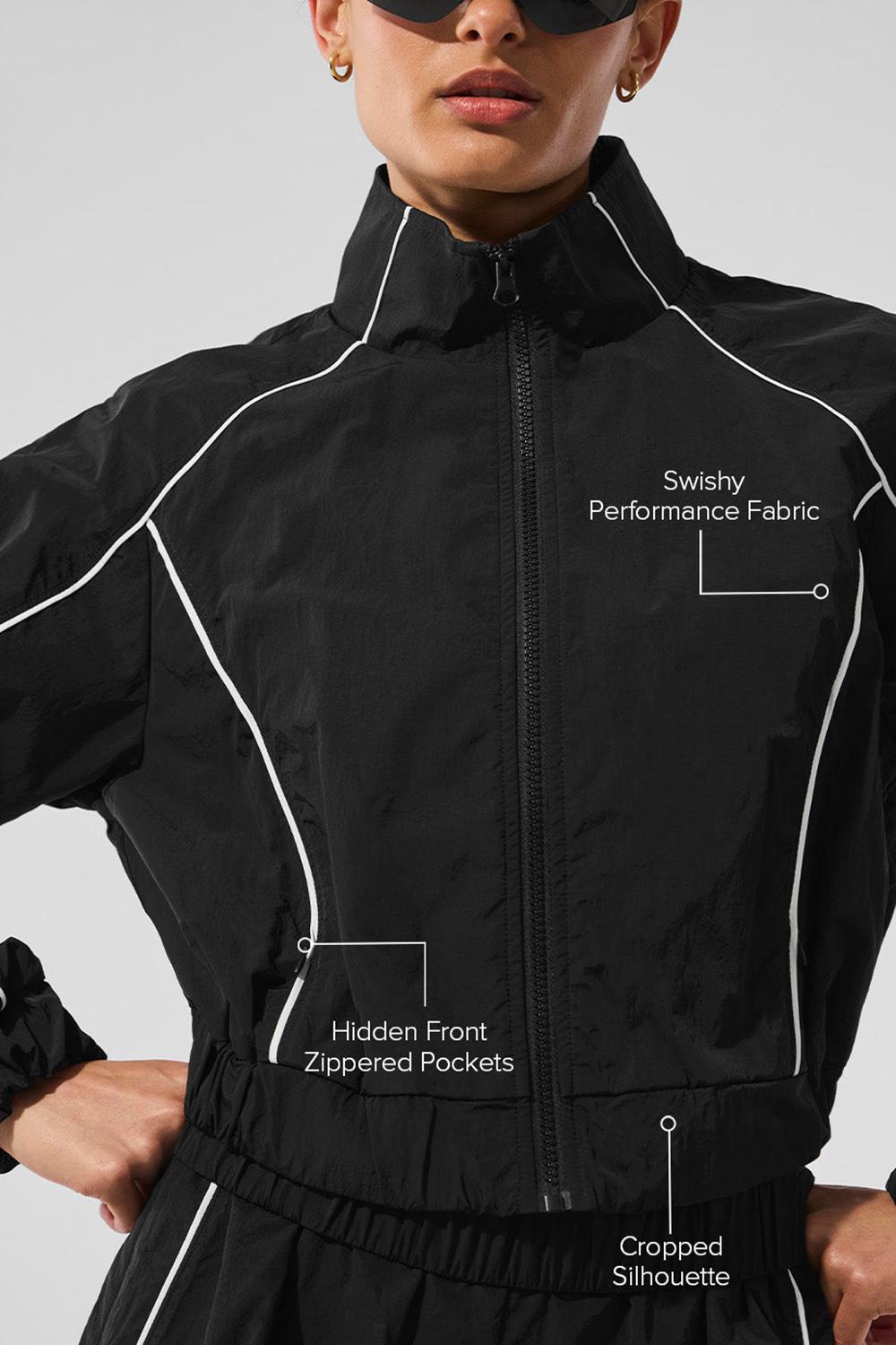 Μπουφαν γυναικεια Alo Yoga Motivate Full-Zip Track μαυρα ασπρα | Greece  VKISZ-6094