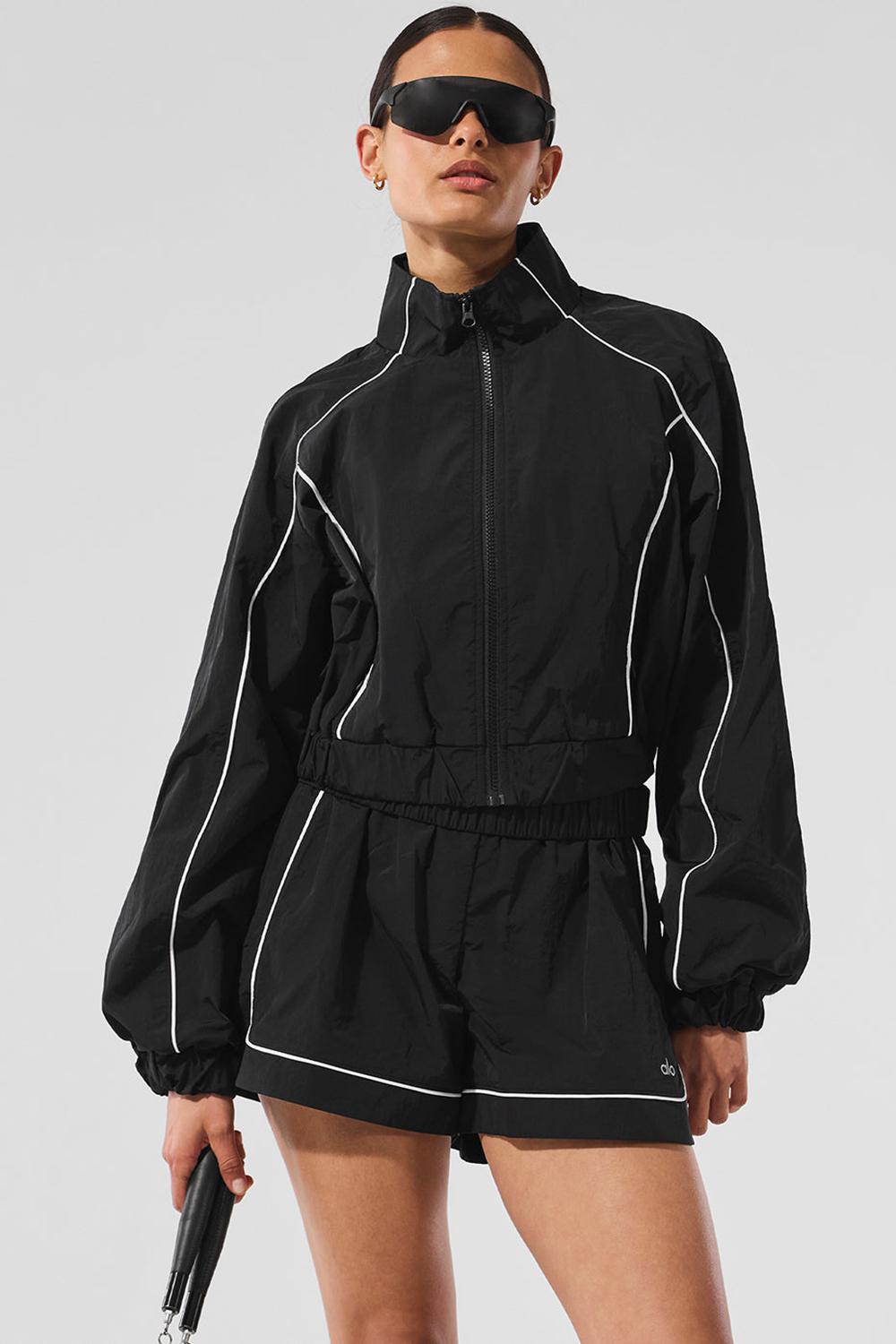 Μπουφαν γυναικεια Alo Yoga Motivate Full-Zip Track μαυρα ασπρα | Greece  VKISZ-6094
