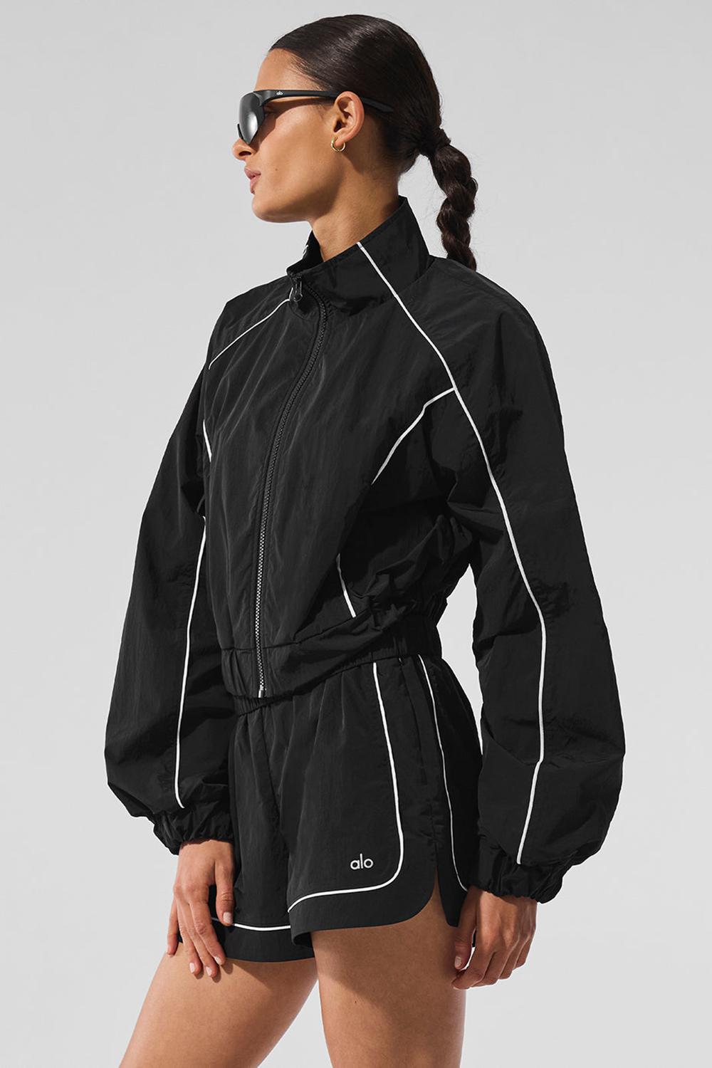 Μπουφαν γυναικεια Alo Yoga Motivate Full-Zip Track μαυρα ασπρα | Greece  VKISZ-6094