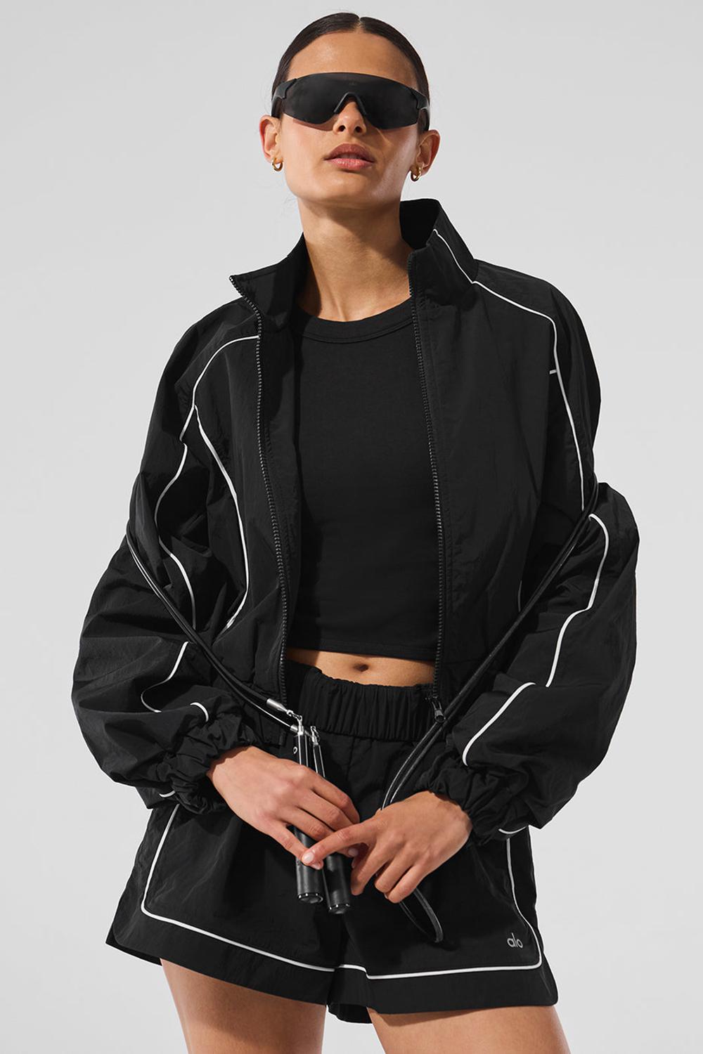 Μπουφαν γυναικεια Alo Yoga Motivate Full-Zip Track μαυρα ασπρα | Greece  VKISZ-6094