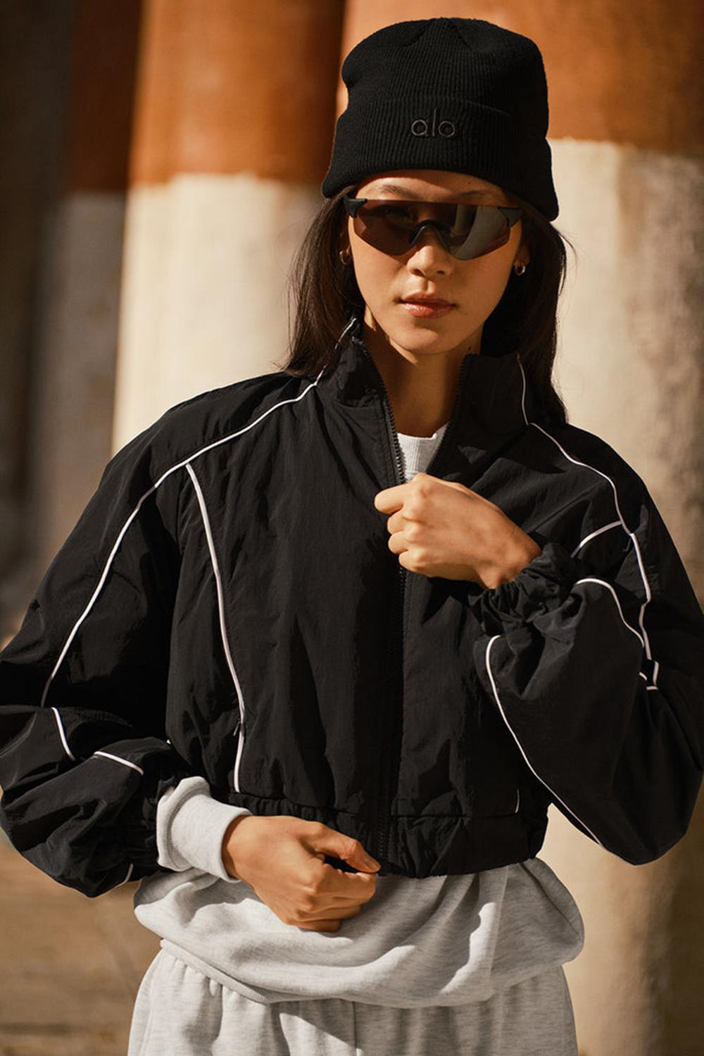 Μπουφαν γυναικεια Alo Yoga Motivate Full-Zip Track μαυρα ασπρα | Greece  VKISZ-6094