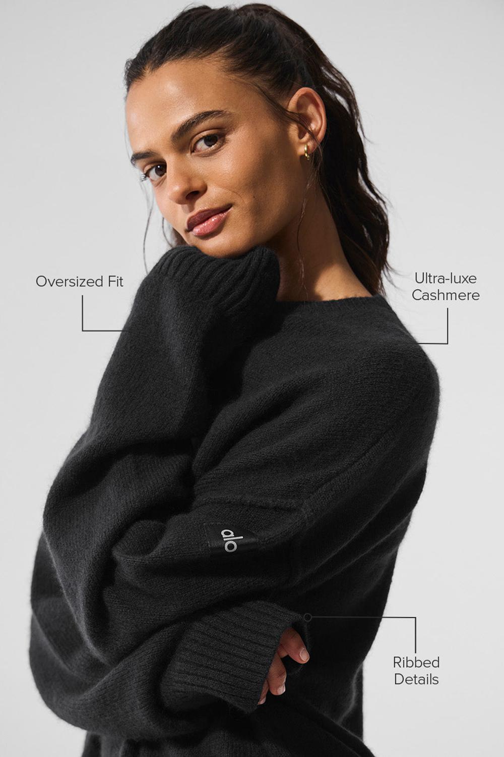 Πουλόβερ γυναικεια Alo Yoga New Class Cashmere Crewneck μαυρα | Greece  VNCOQ-7819