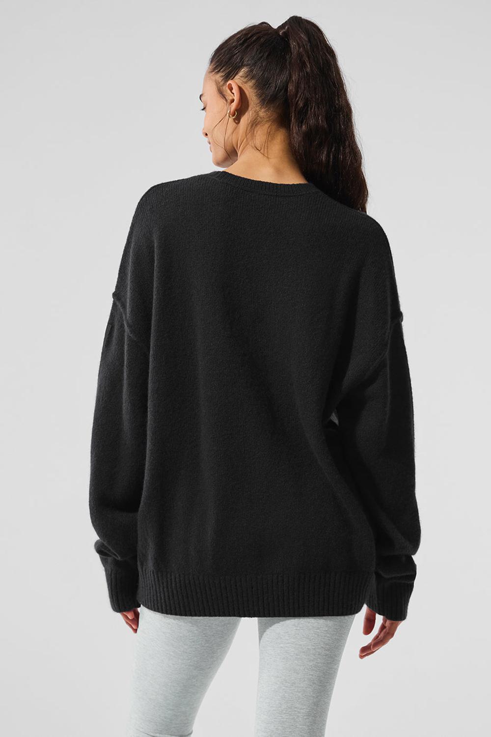 Πουλόβερ γυναικεια Alo Yoga New Class Cashmere Crewneck μαυρα | Greece  VNCOQ-7819