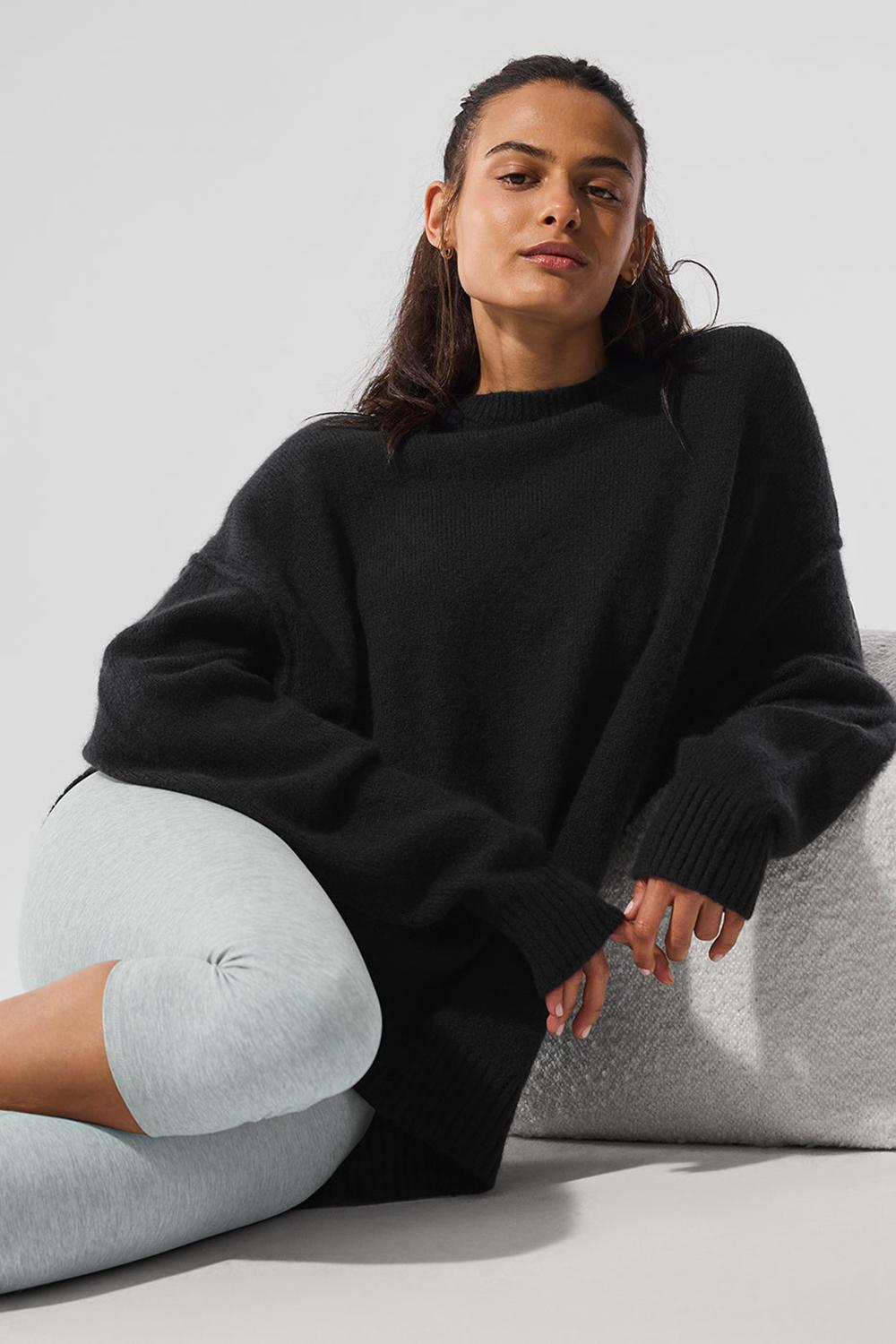 Πουλόβερ γυναικεια Alo Yoga New Class Cashmere Crewneck μαυρα | Greece  VNCOQ-7819