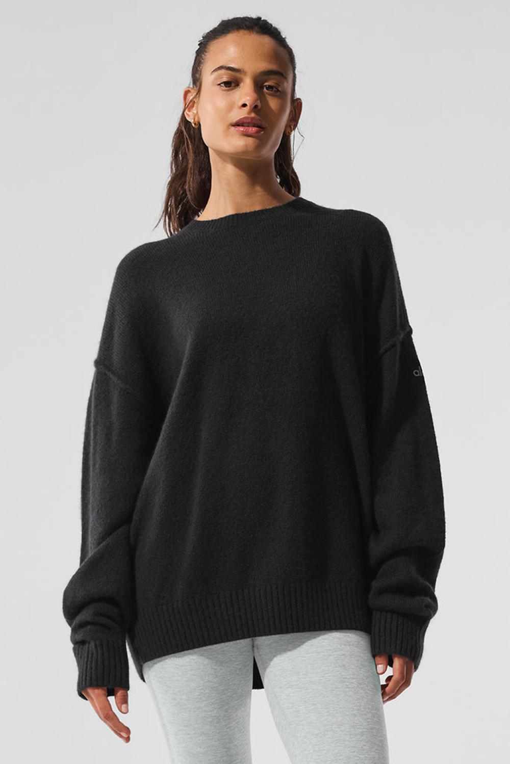 Πουλόβερ γυναικεια Alo Yoga New Class Cashmere Crewneck μαυρα | Greece  VNCOQ-7819