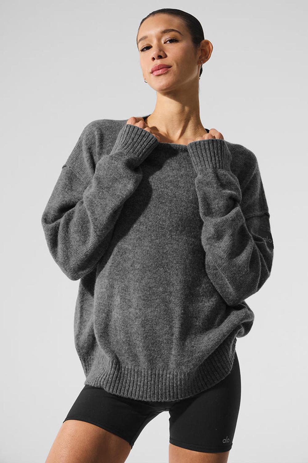 Πουλόβερ γυναικεια Alo Yoga New Class Cashmere Crewneck Πλατίνα γκρι | Greece  HAWTI-6034