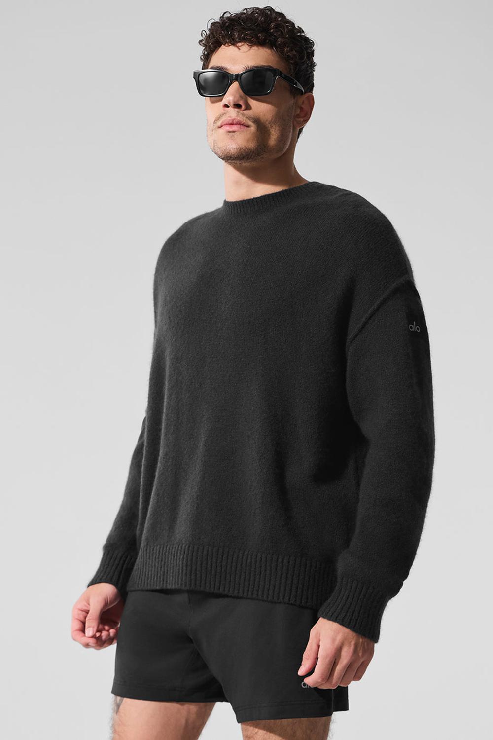 Πουλόβερ ανδρικα Alo Yoga New Class Cashmere Crewneck μαυρα | Greece  KHJAV-2630