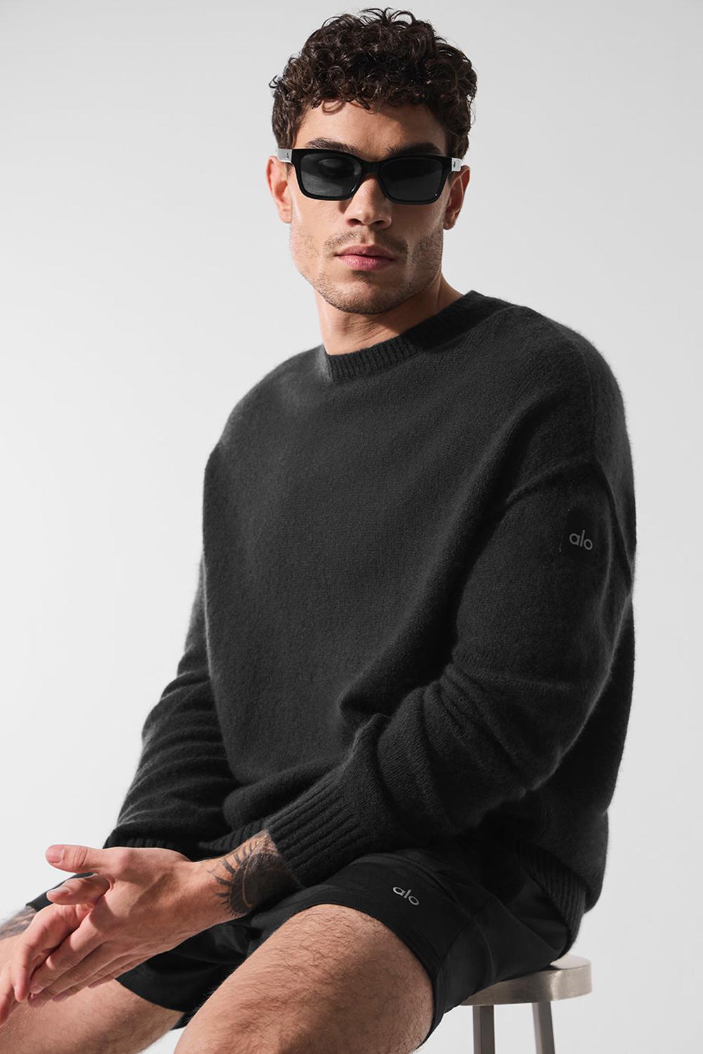 Πουλόβερ ανδρικα Alo Yoga New Class Cashmere Crewneck μαυρα | Greece  KHJAV-2630