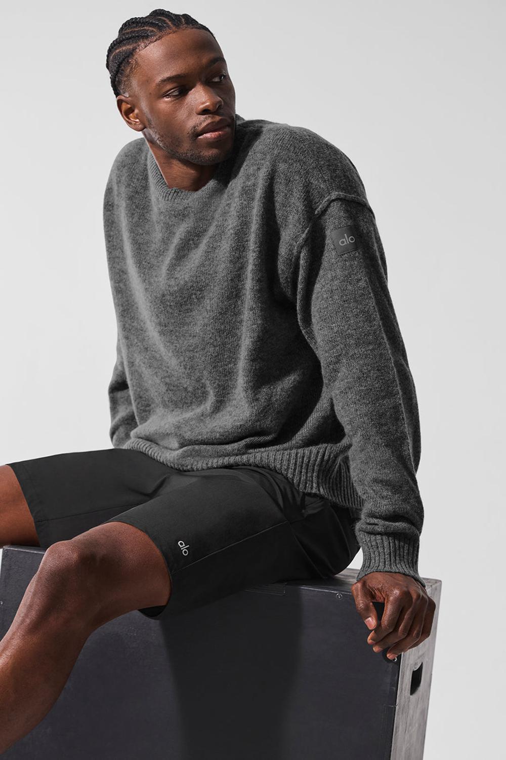 Πουλόβερ ανδρικα Alo Yoga New Class Cashmere Crewneck Πλατίνα γκρι | Greece  TAFWR-6539