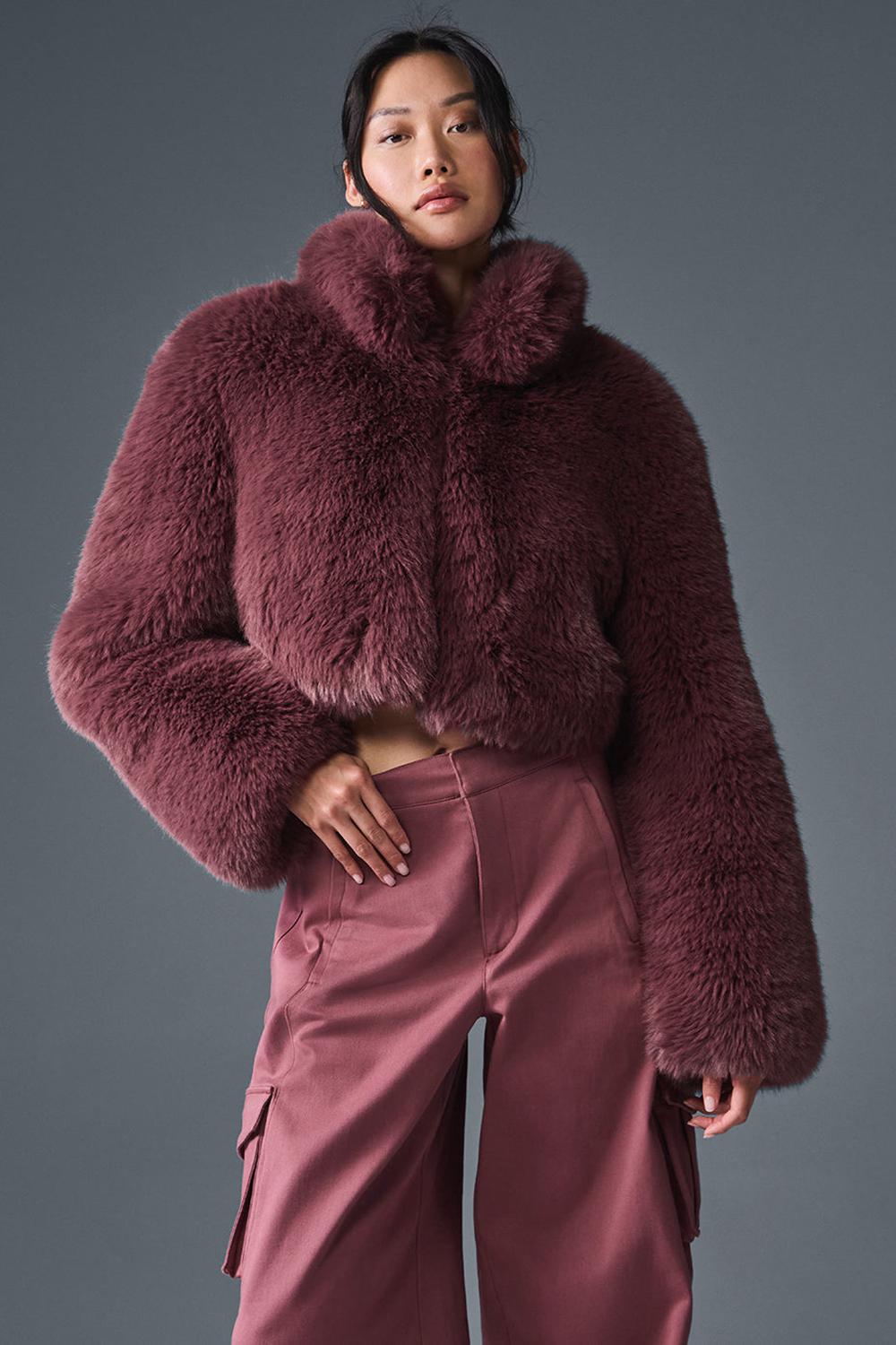 Μπουφαν γυναικεια Alo Yoga Opulent Faux Fur Cropped μπορντο | Greece  IPDWH-7180