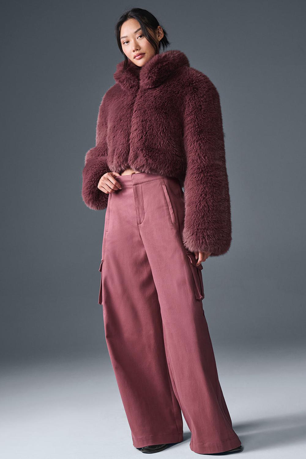 Μπουφαν γυναικεια Alo Yoga Opulent Faux Fur Cropped μπορντο | Greece  IPDWH-7180