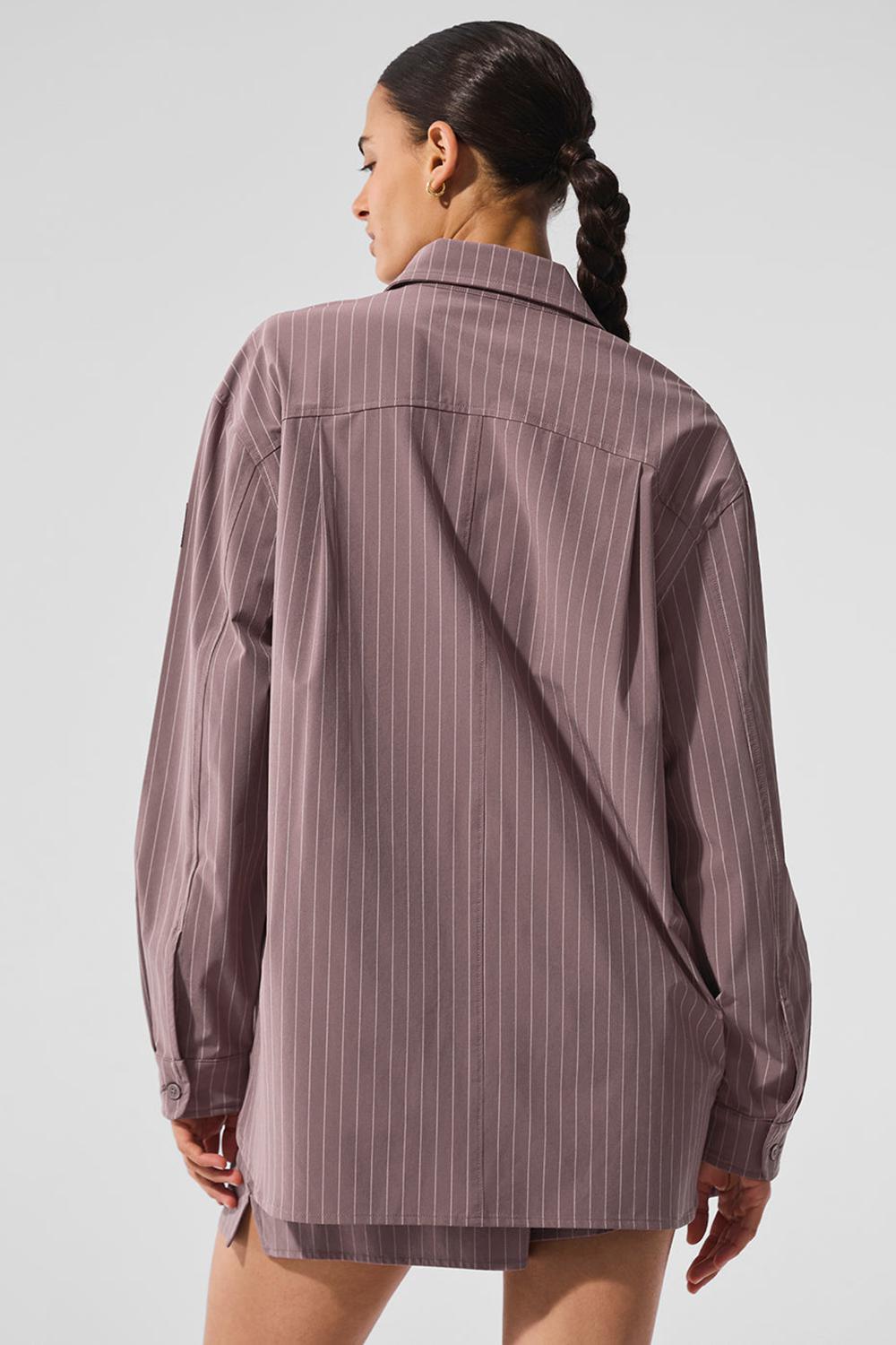 Μακρυμανικο γυναικεια Alo Yoga Pinstripe Daylight Button Down Mushroom / Ivory | Greece  KXAHG-8397