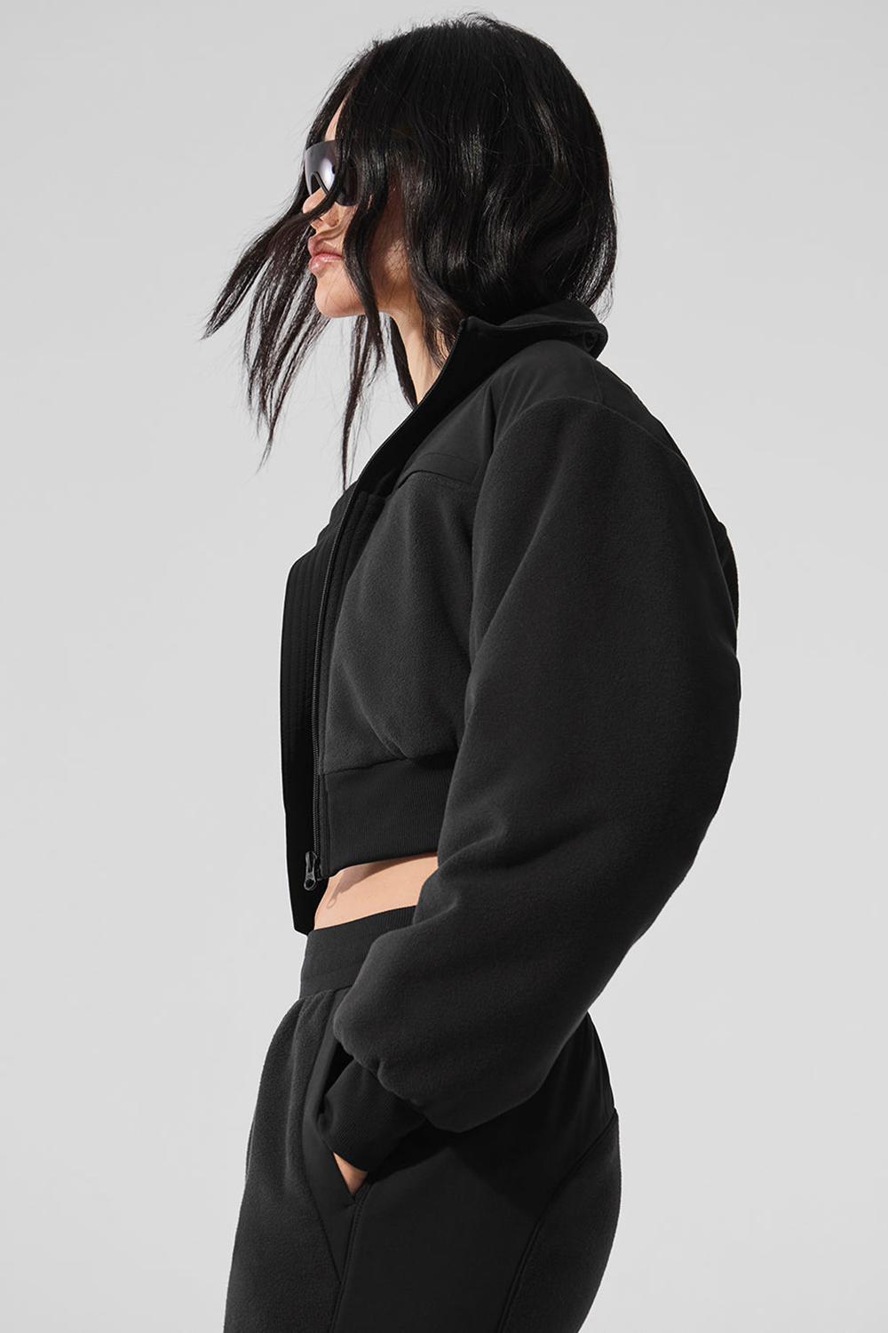 Μπουφαν γυναικεια Alo Yoga Polar Fleece Cropped Wintry Mix μαυρα | Greece  IOUEZ-3501
