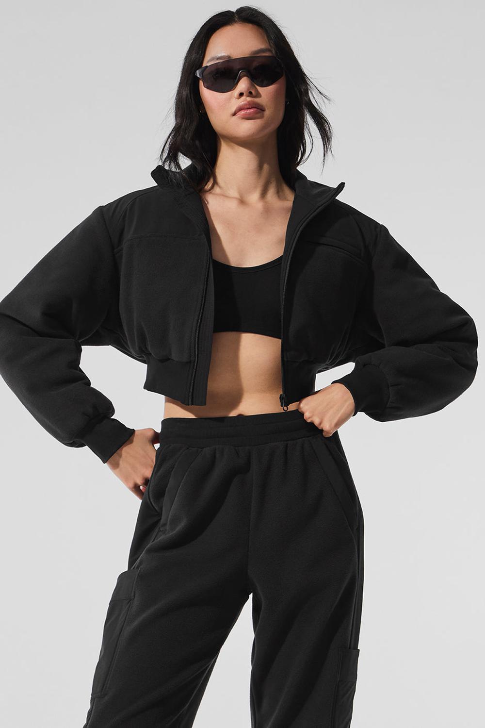 Μπουφαν γυναικεια Alo Yoga Polar Fleece Cropped Wintry Mix μαυρα | Greece  IOUEZ-3501