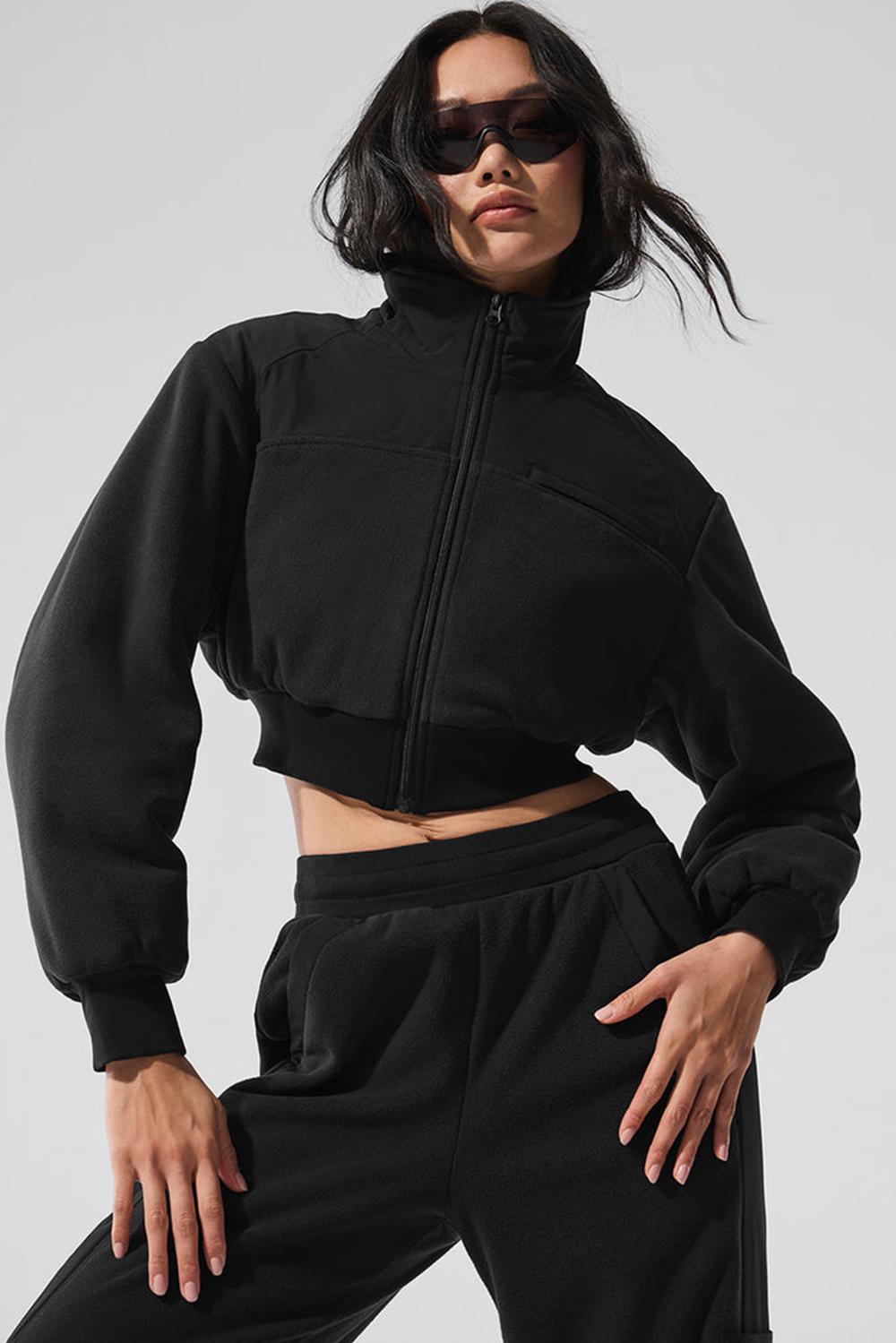 Μπουφαν γυναικεια Alo Yoga Polar Fleece Cropped Wintry Mix μαυρα | Greece  IOUEZ-3501