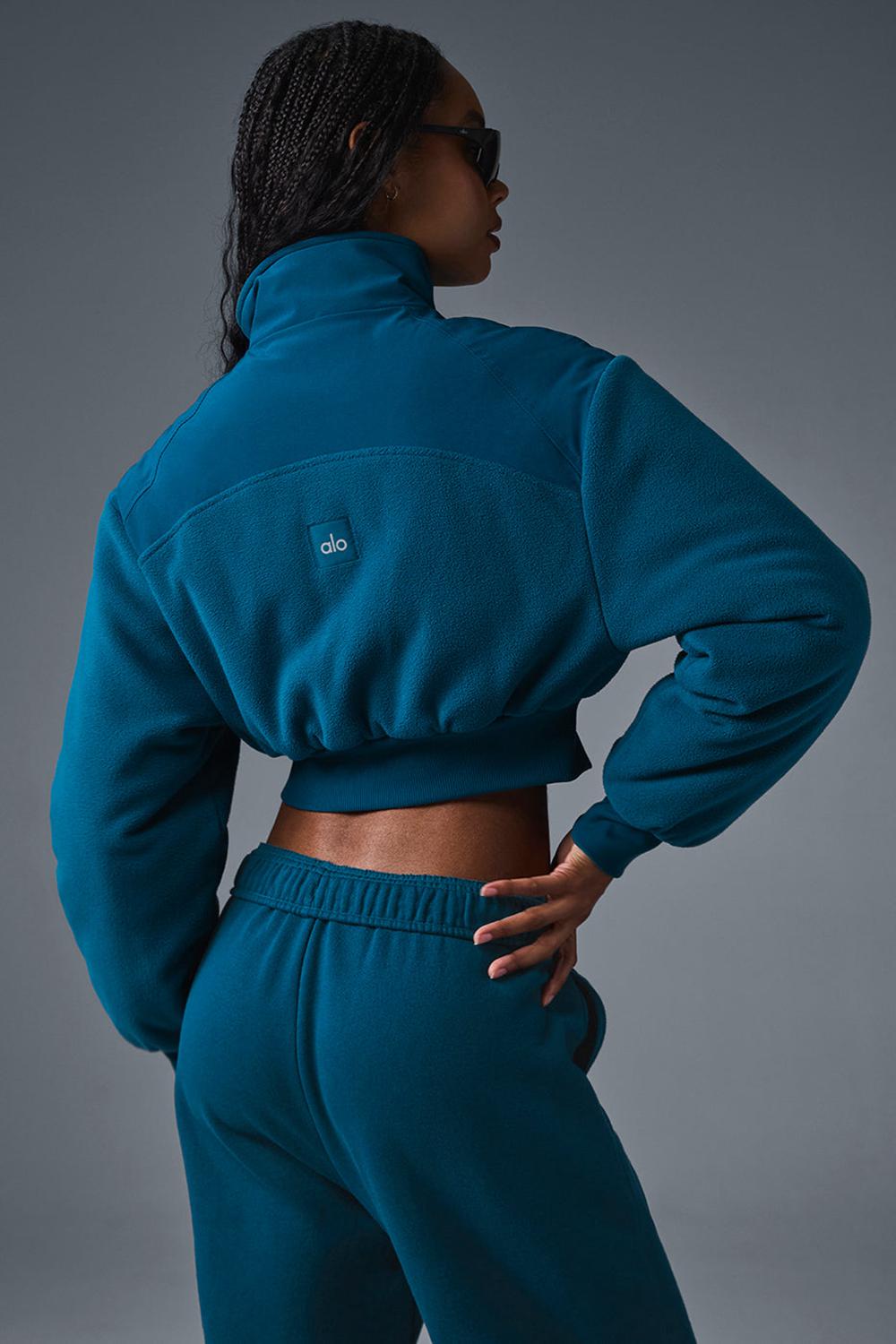 Μπουφαν γυναικεια Alo Yoga Polar Fleece Cropped Wintry Mix μπλε | Greece  VPKOS-5736