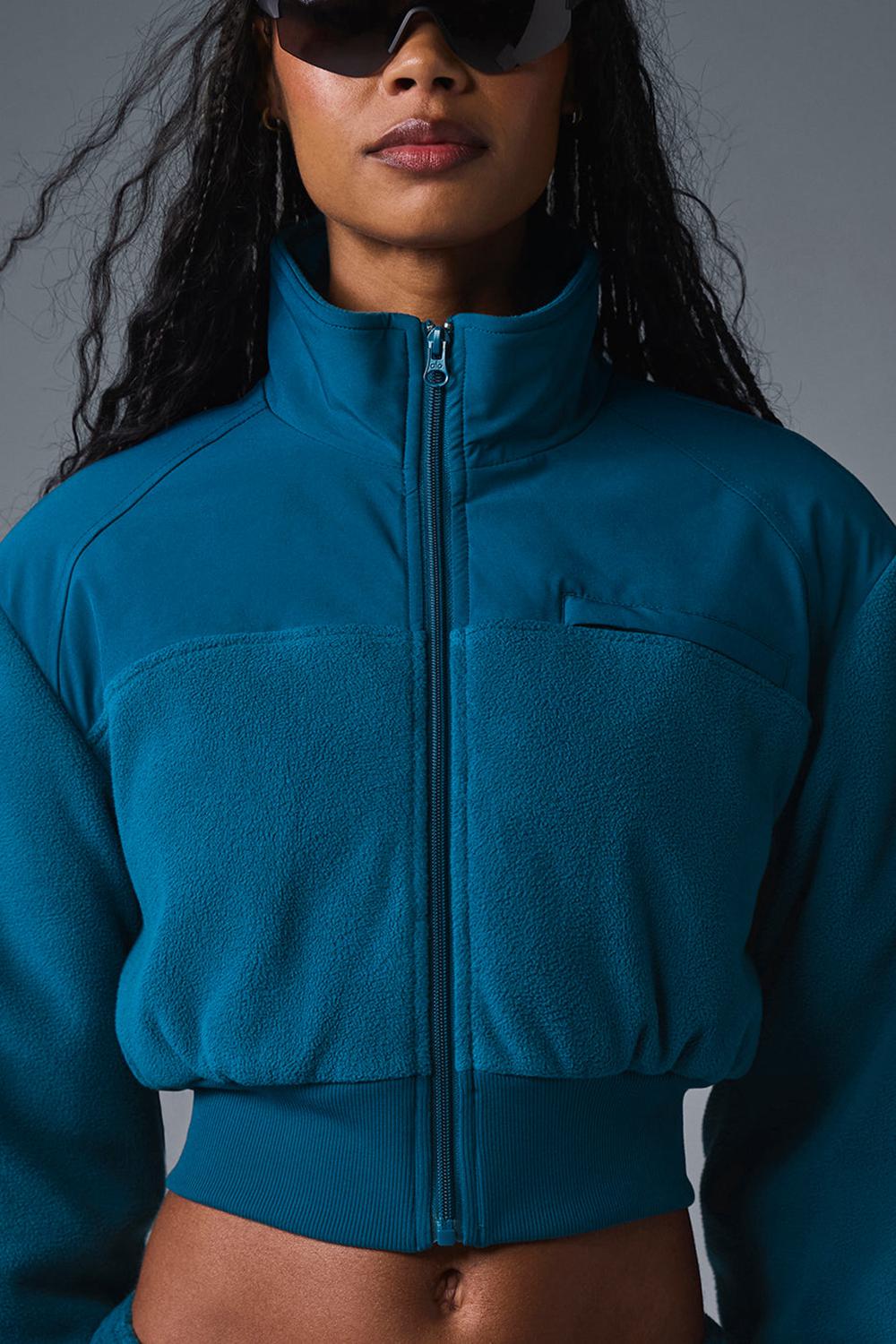 Μπουφαν γυναικεια Alo Yoga Polar Fleece Cropped Wintry Mix μπλε | Greece  VPKOS-5736