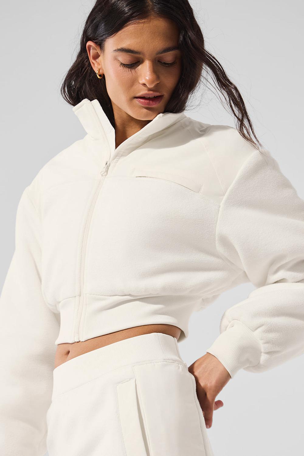 Μπουφαν γυναικεια Alo Yoga Polar Fleece Cropped Wintry Mix Ivory | Greece  FACZL-3468