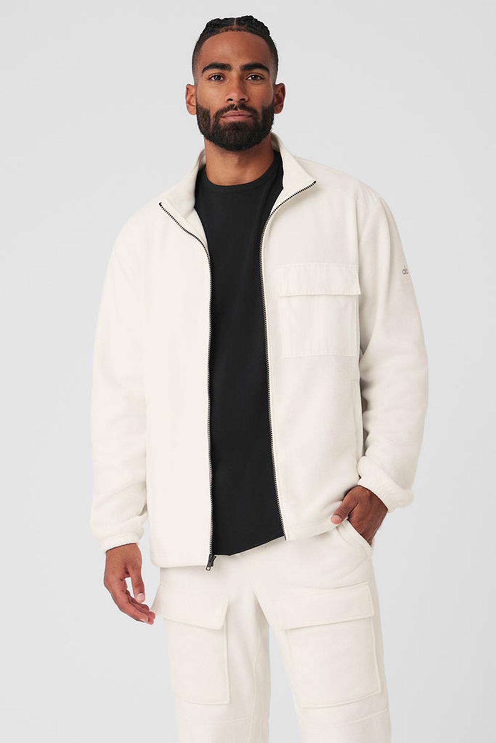 Μπουφαν ανδρικα Alo Yoga Polar Fleece Ridge Full Zip Ivory | Greece  EZKSH-0379