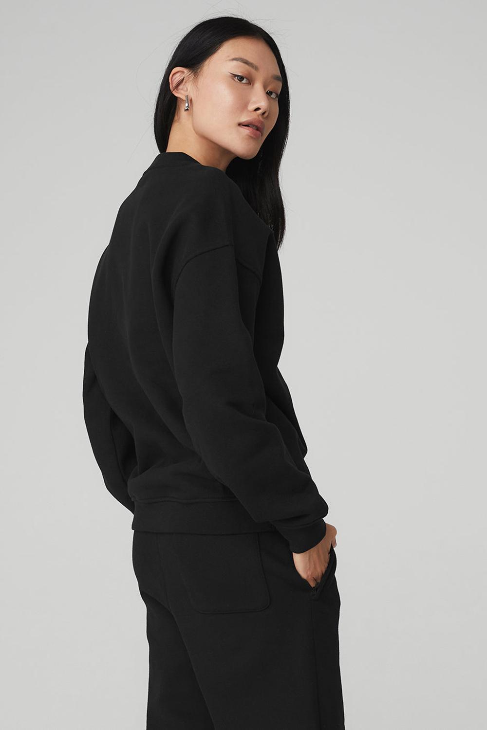Φουτερ γυναικεια Alo Yoga Renown Heavy Weight Crew Neck μαυρα | Greece  EMVFJ-1328
