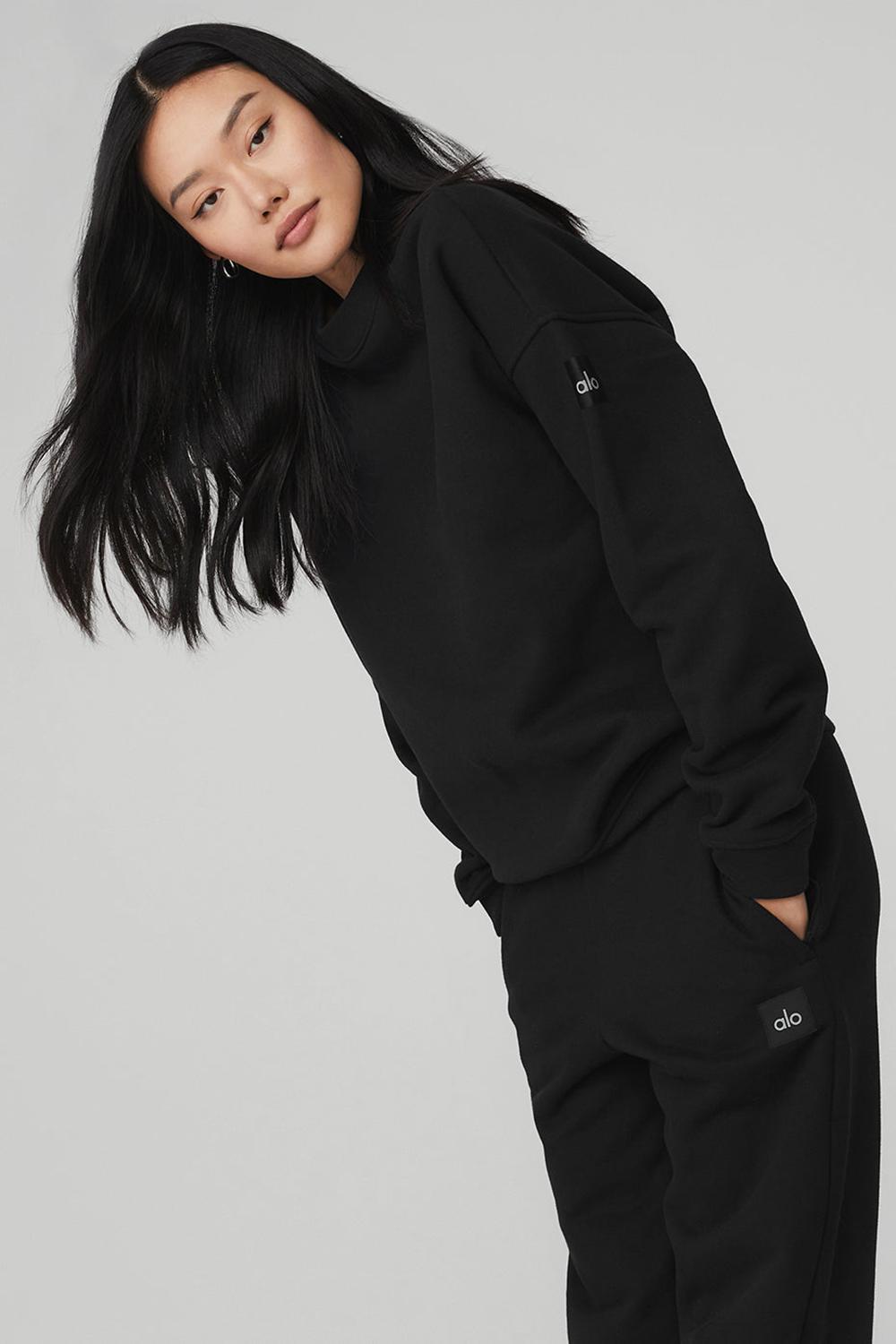 Φουτερ γυναικεια Alo Yoga Renown Heavy Weight Crew Neck μαυρα | Greece  EMVFJ-1328
