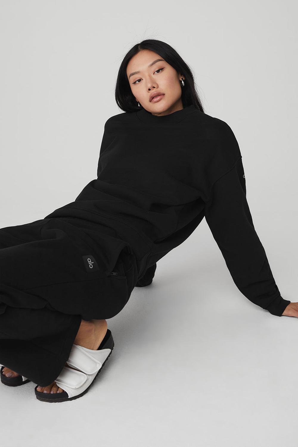 Φουτερ γυναικεια Alo Yoga Renown Heavy Weight Crew Neck μαυρα | Greece  EMVFJ-1328