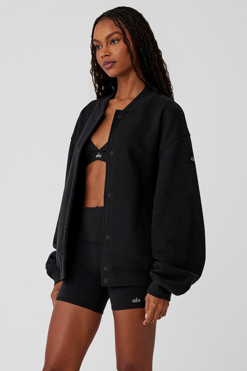 Μπουφαν γυναικεια Alo Yoga Renown Varsity μαυρα | Greece  TLDSB-3195