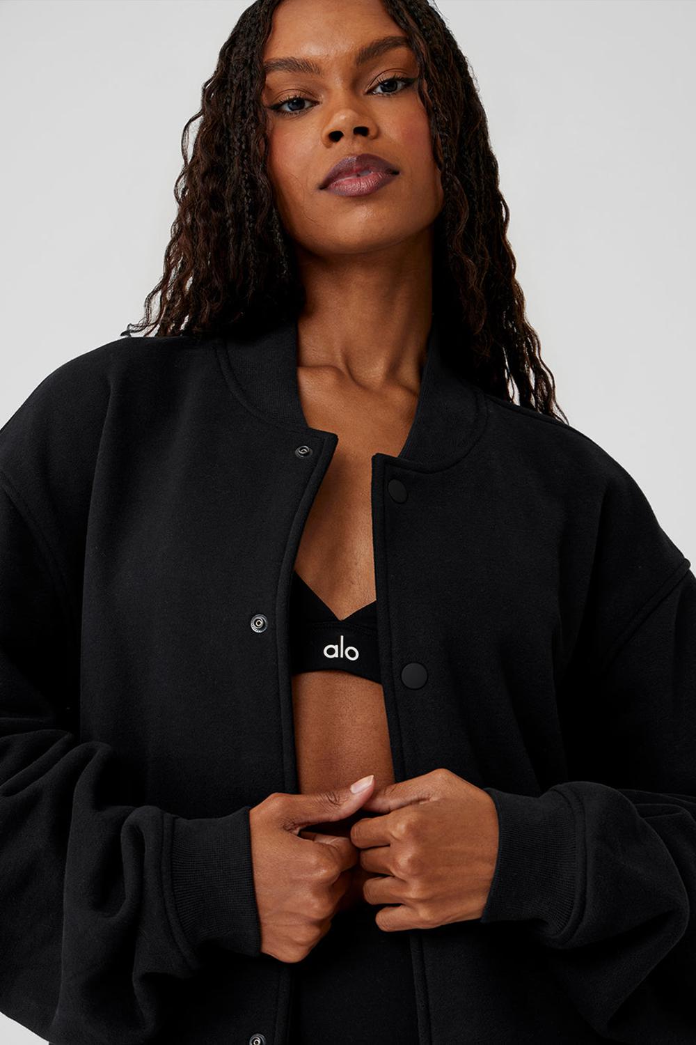 Μπουφαν γυναικεια Alo Yoga Renown Varsity μαυρα | Greece  TLDSB-3195
