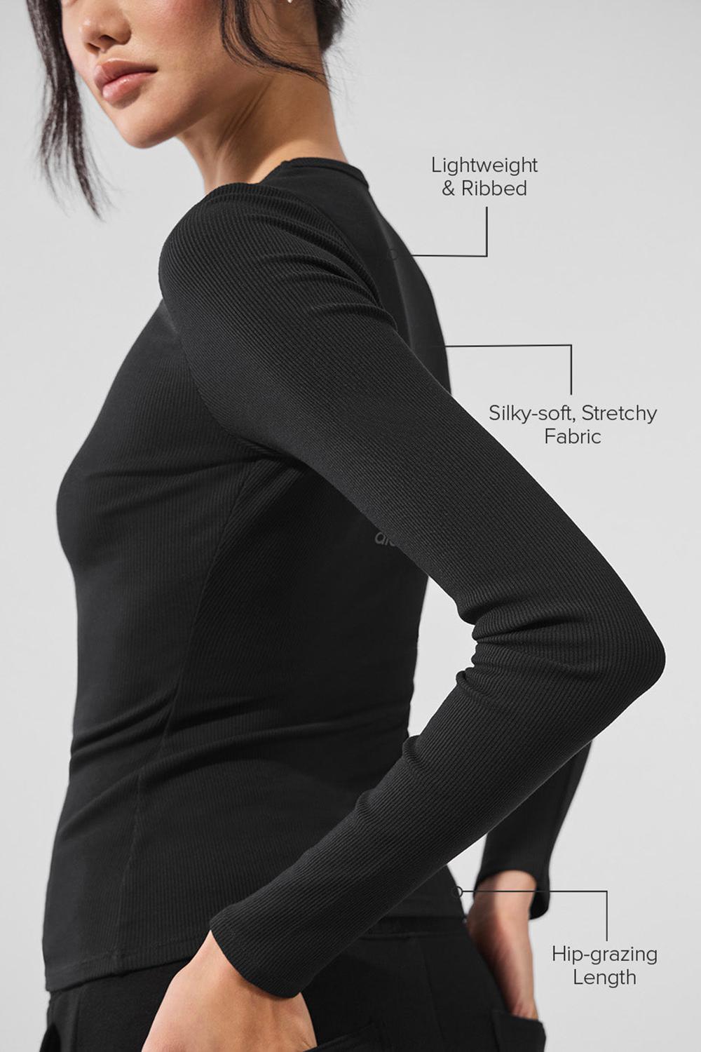 Μακρυμανικο γυναικεια Alo Yoga Ribbed Modal μαυρα | Greece  ICOQX-6570