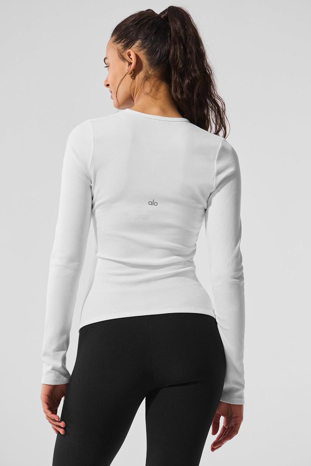 Μακρυμανικο γυναικεια Alo Yoga Ribbed Modal ασπρα | Greece  MQESY-3174