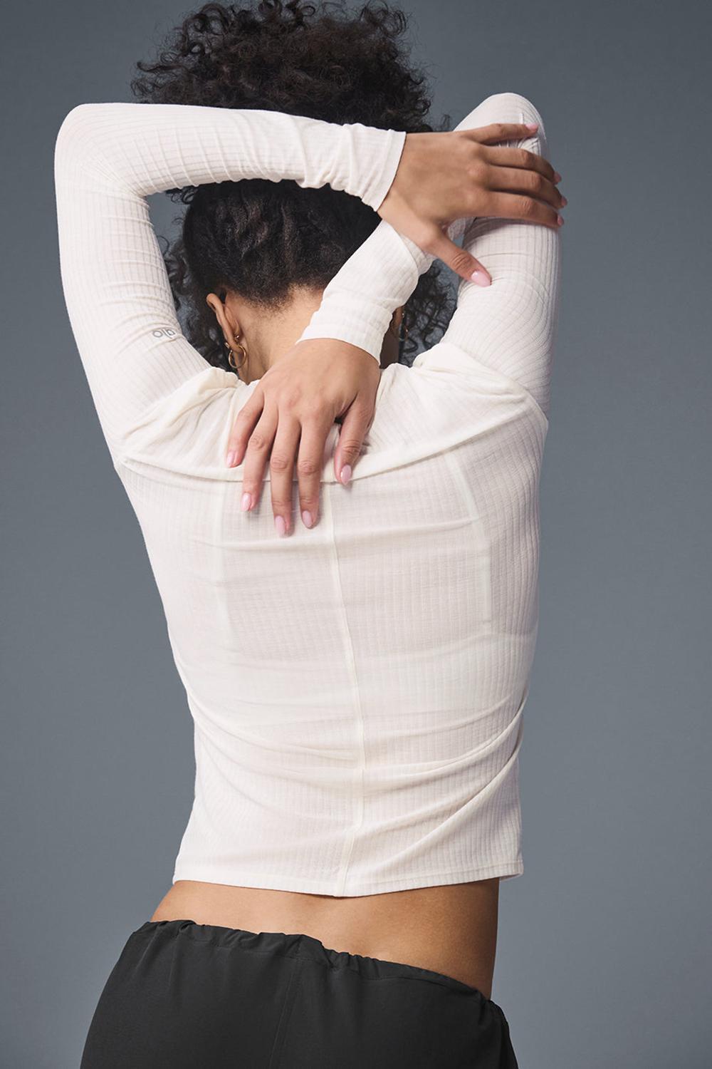 Μακρυμανικο γυναικεια Alo Yoga Ribbed Sea Coast Ivory | Greece  NOSMB-0586