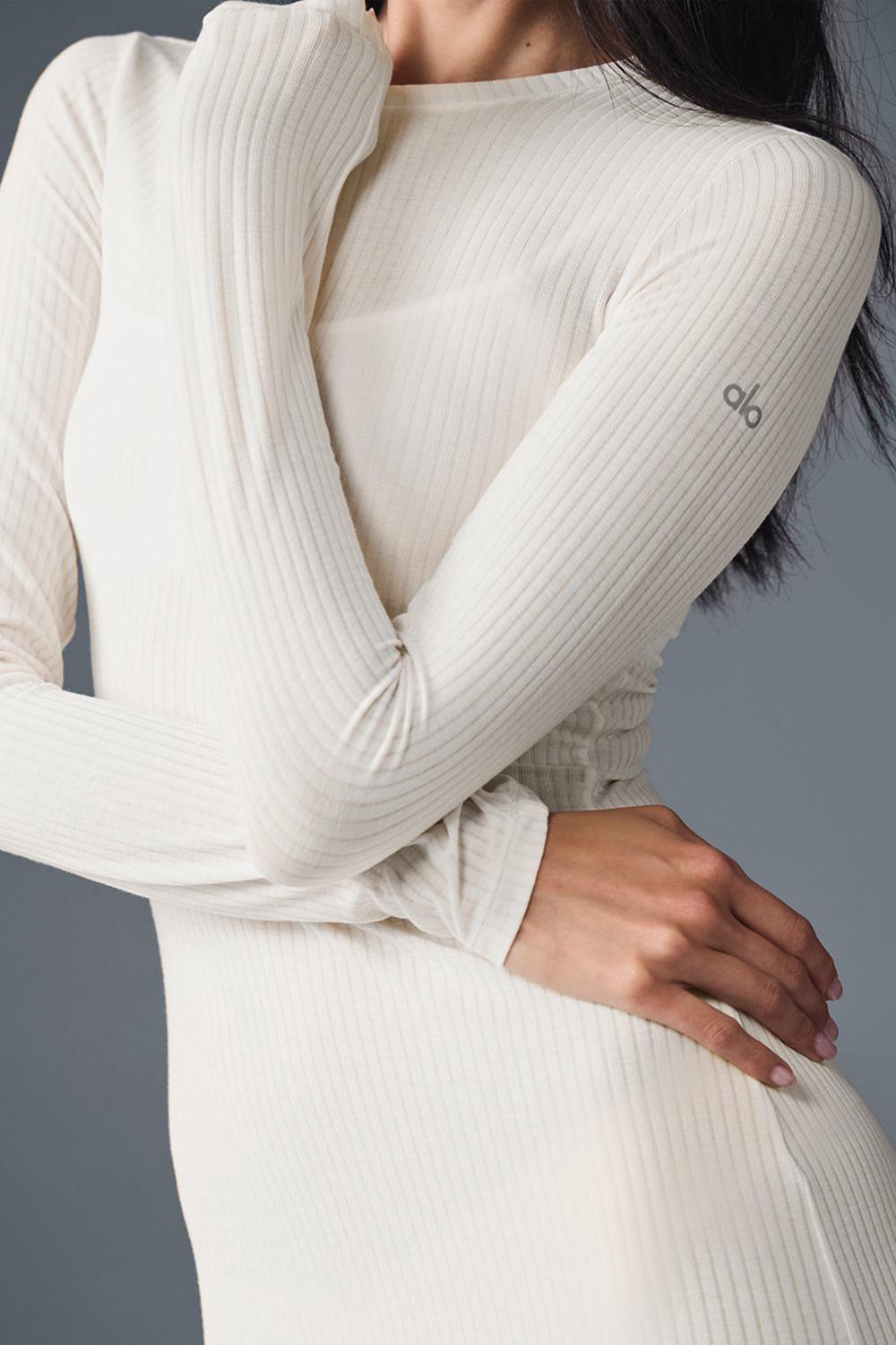 Φορεμα γυναικεια Alo Yoga Ribbed Sea Coast Long Sleeve Ivory | Greece  EBDUX-9346