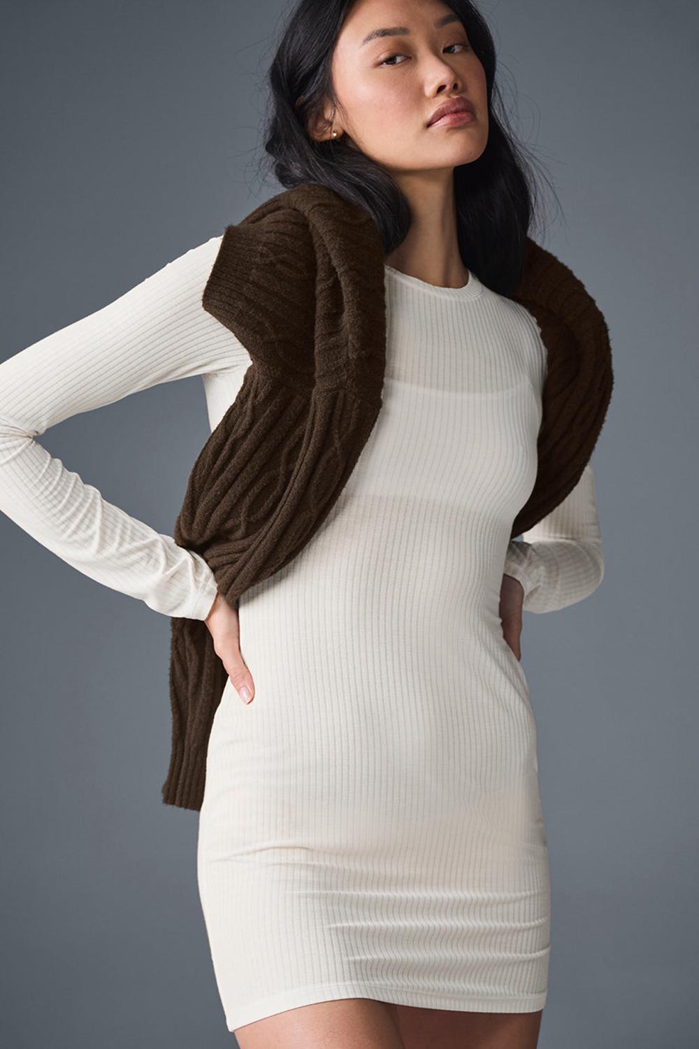 Φορεμα γυναικεια Alo Yoga Ribbed Sea Coast Long Sleeve Ivory | Greece  EBDUX-9346