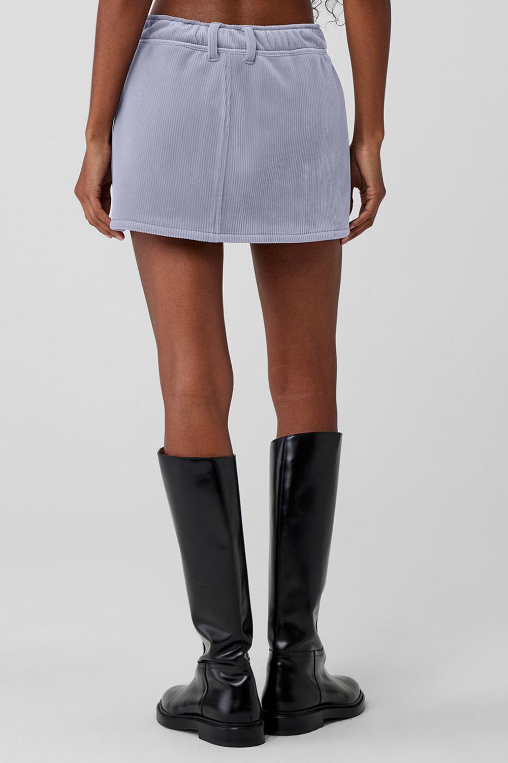 φουστεσ γυναικεια Alo Yoga Ribbed Velour Baller Mini Fog | Greece  HUEZR-4810