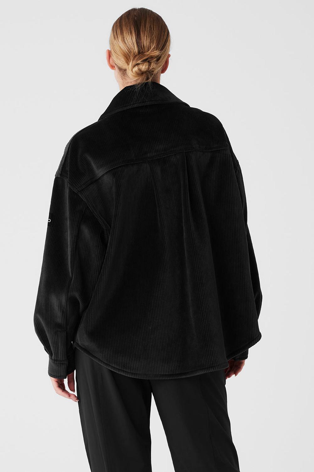 Μπουφαν γυναικεια Alo Yoga Ribbed Velour Mountain Side Shacket μαυρα | Greece  VZDOA-3806