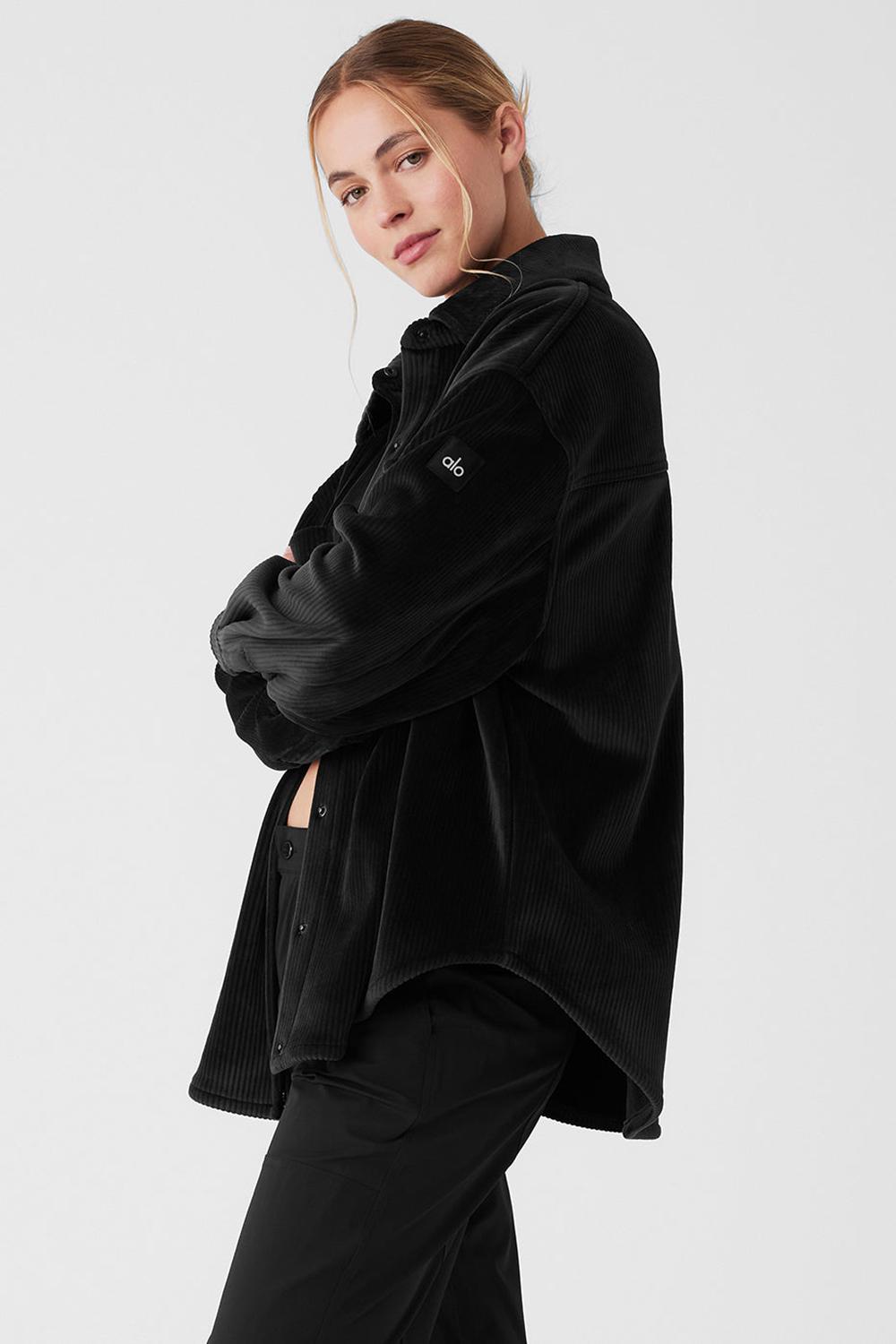 Μπουφαν γυναικεια Alo Yoga Ribbed Velour Mountain Side Shacket μαυρα | Greece  VZDOA-3806