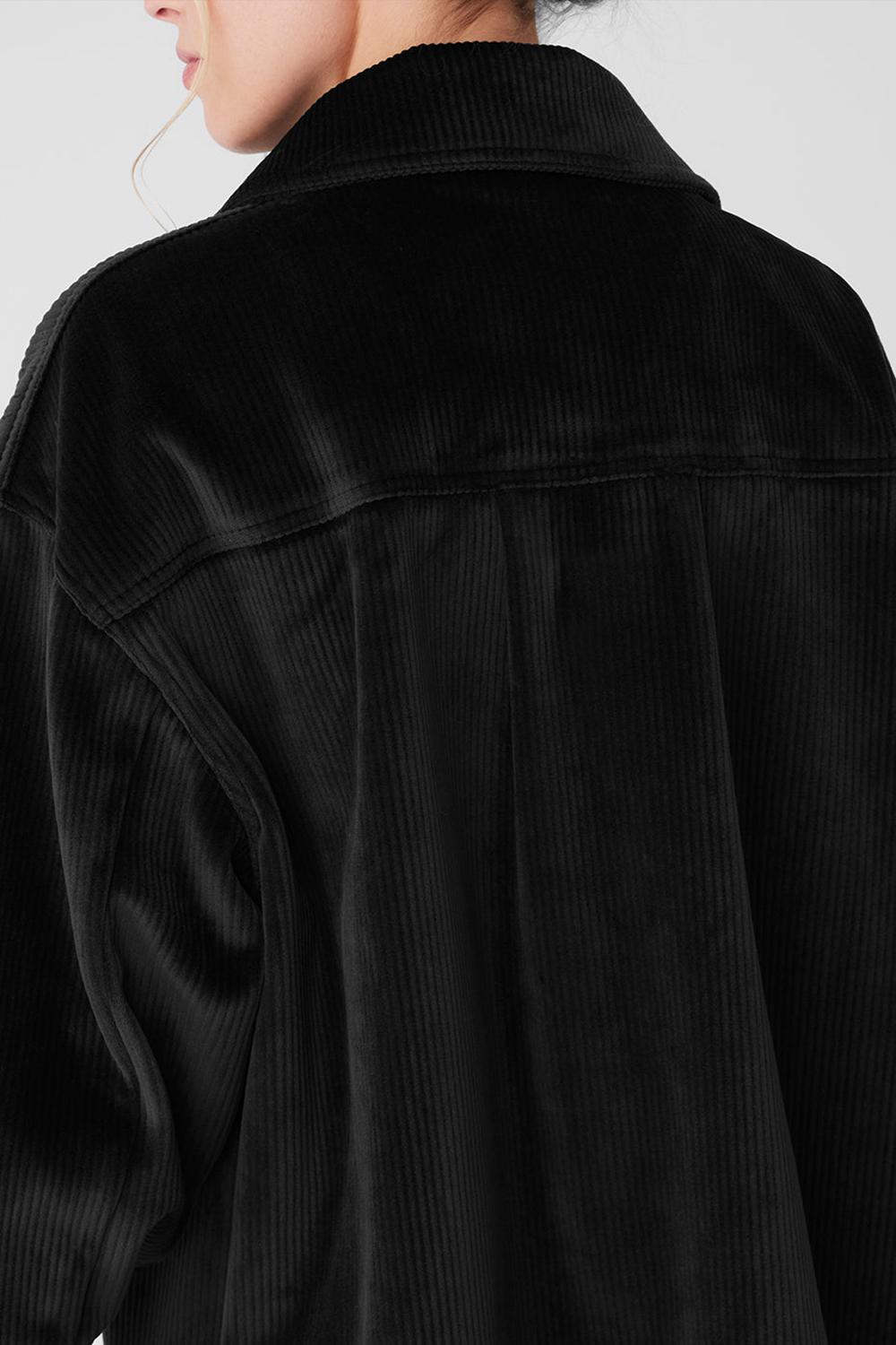 Μπουφαν γυναικεια Alo Yoga Ribbed Velour Mountain Side Shacket μαυρα | Greece  VZDOA-3806
