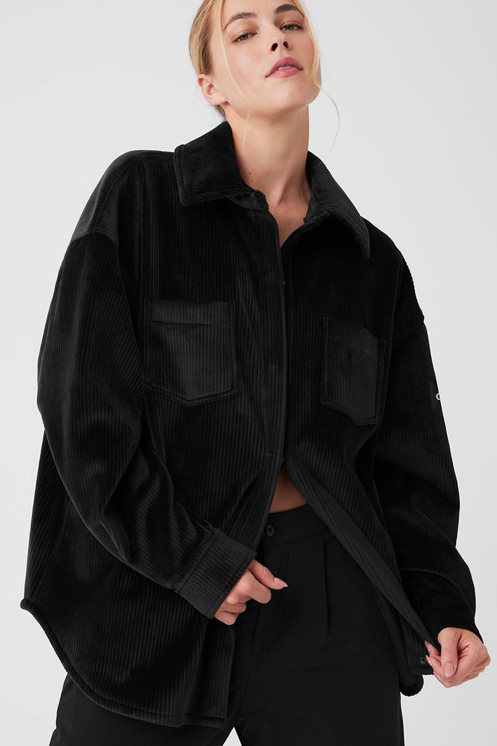 Μπουφαν γυναικεια Alo Yoga Ribbed Velour Mountain Side Shacket μαυρα | Greece  VZDOA-3806
